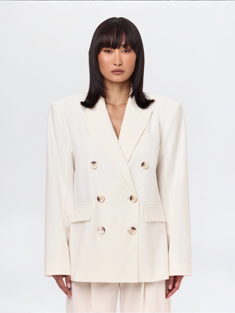 naked wardrobe Power Suit Relaxed Blazer White Double Breasted Sz S $148 NEW